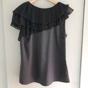 Satin and crepe ruffle top